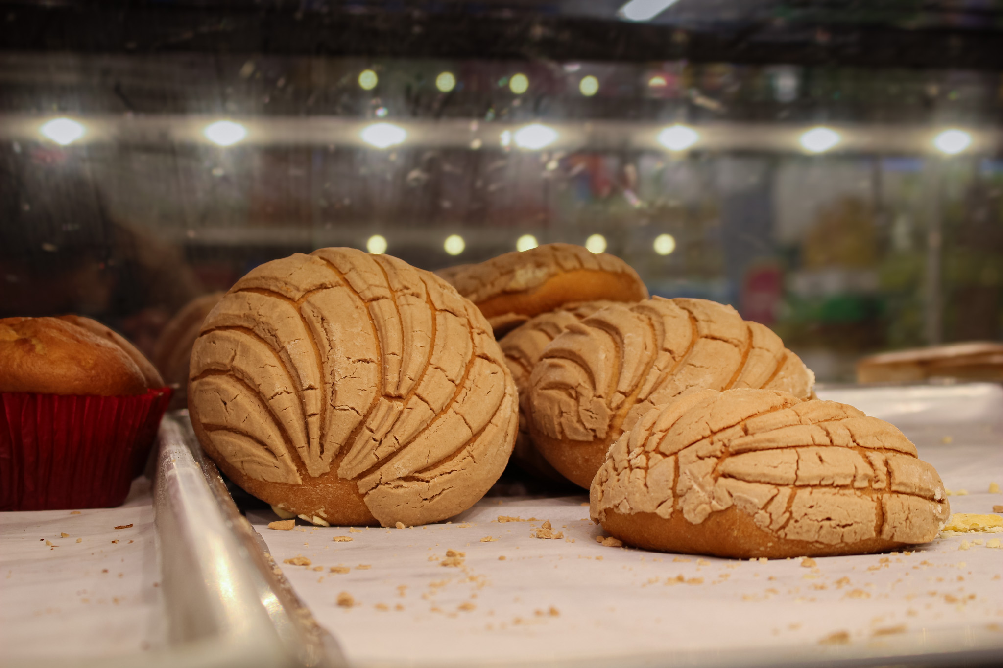 Pan dulce y bolillos en panadería latina